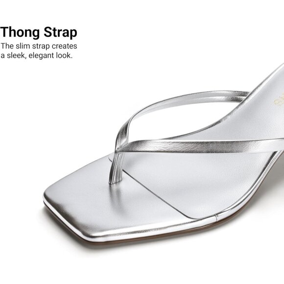 Dream Pairs Women Silver Faux Leather  Square Open Toe  Low Heels Sandals Shoes - Picture 4 of 8